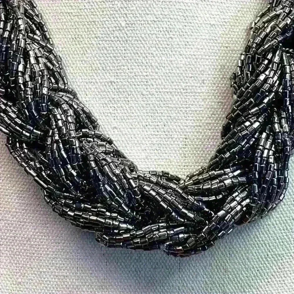Vintage Silver Seed Bead Necklace Statement Piece - Picture 3 of 3